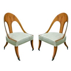 Vintage Pair of Mid Century Regency Style Spoon Back Chairs