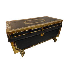 Rare Child's Camphor Wood Chest, Leather Bound and Brass Embellished 12