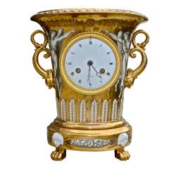 Rare Period French Empire Urn Formed Porcelain Clock with Zodiac