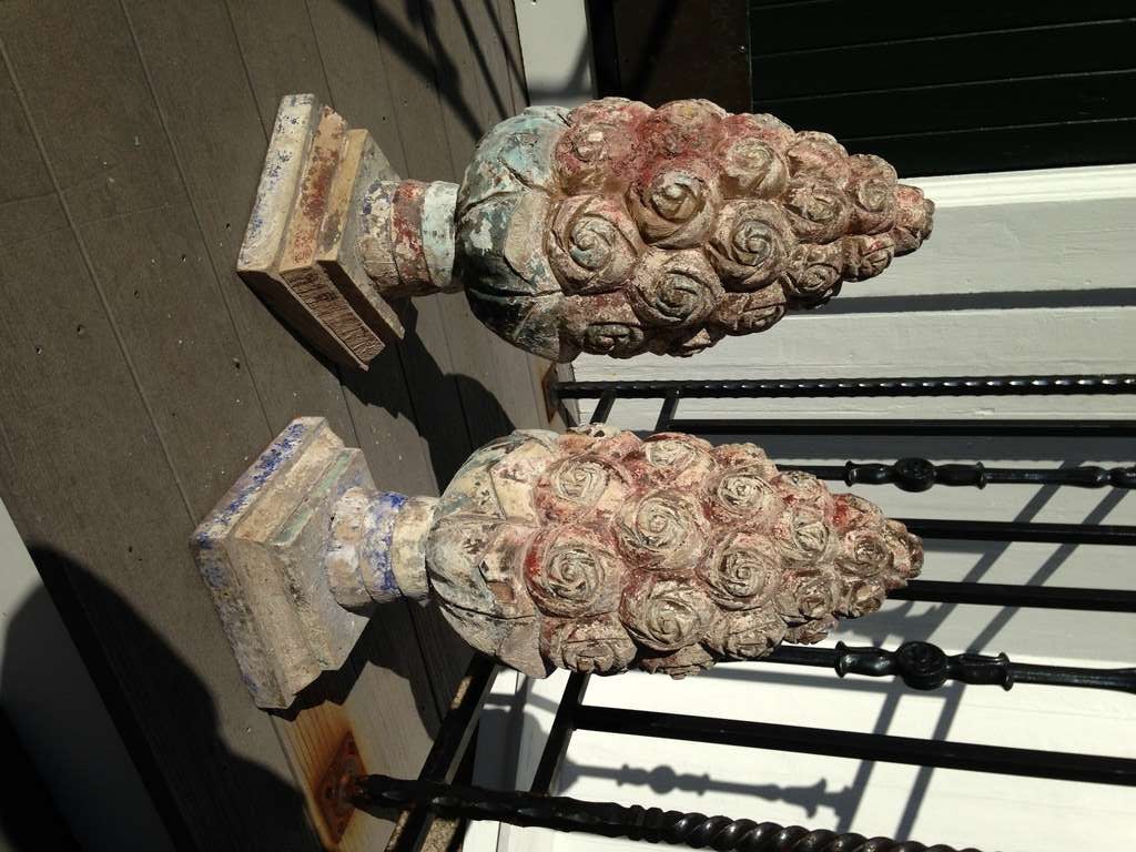 Pair of Carved Wooden Finials