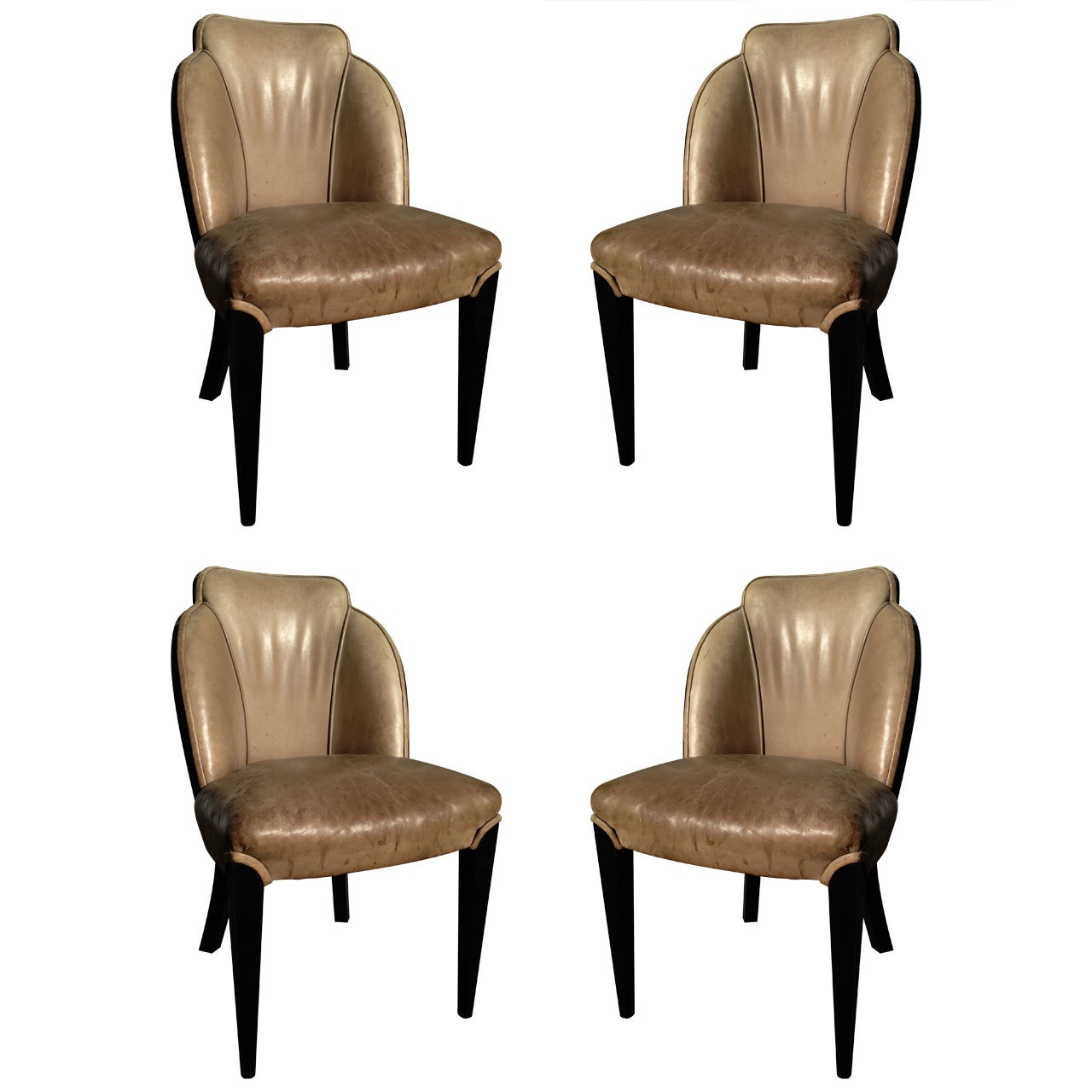 TWO Pairs of Period Art Deco Ebonized Side Chairs