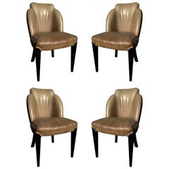 TWO Pairs of Period Art Deco Ebonized Side Chairs