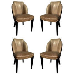 TWO Pairs of Period Art Deco Ebonized Side Chairs
