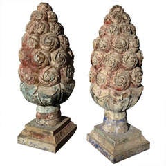 Pair of Carved Wooden Finials