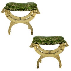 Pair of Giltwood Curule Form Tabourets or Stools