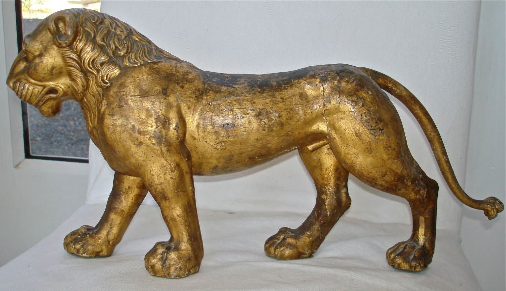 Period Italian Neoclassical Giltwood Lion.  Charming and Exquisitely Executed
