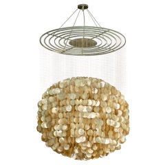 Large Capiz Shell Chandelier in Rare Globe Form