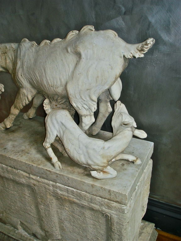 Roman Neoclassical Sculpture of Mother Goat being Suckled by Kid