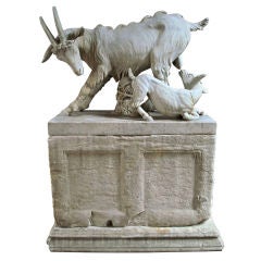 Roman Neoclassical Sculpture of Mother Goat being Suckled by Kid