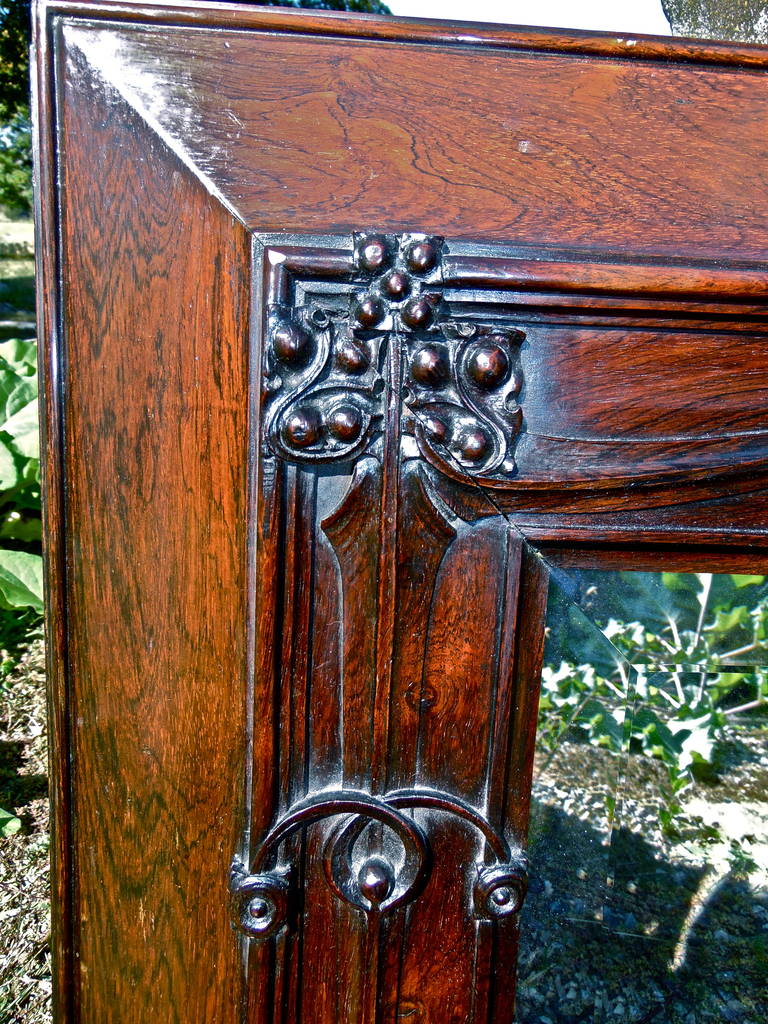 Art Nouveau Solid Rosewood Over Mantel Mirror In Excellent Condition In Essex, MA