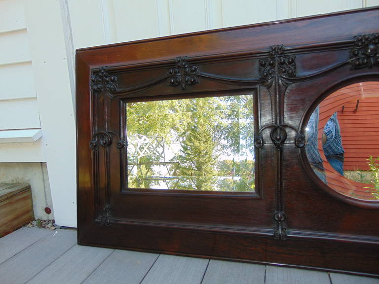 British Art Nouveau Solid Rosewood Over Mantel Mirror