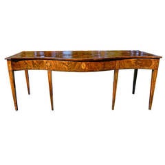 Antique Period George III Mahogany and Yew Wood Irish Serpentine Serving Table