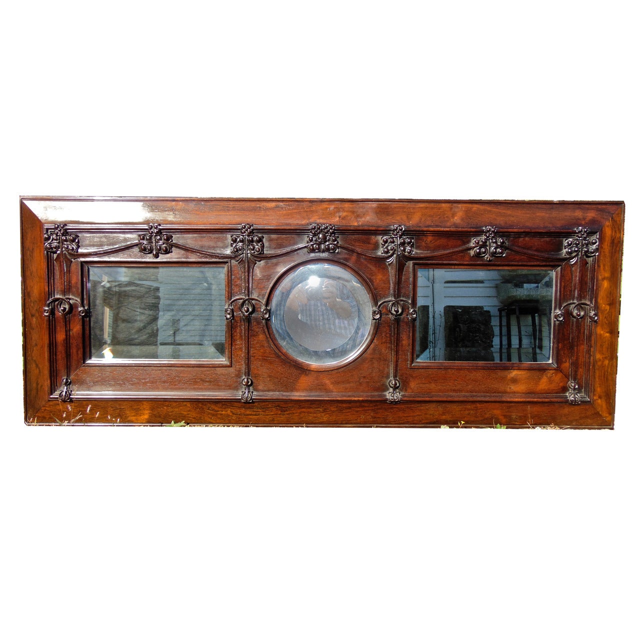 Art Nouveau Solid Rosewood Over Mantel Mirror