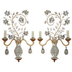 Pair Of Large Rock Crystal And Iron Sconces, Maison Bagues