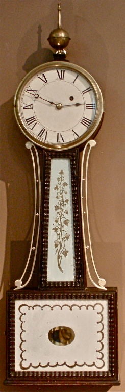 Period American Federal Banjo Clock of Austere and Stylish Form.  Undoubtably Created By One of Aaron Willard's Workers.