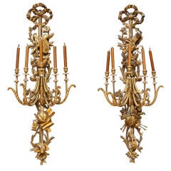 Pair of Italian Early 19th Century Giltwood & Iron Wall Sconces