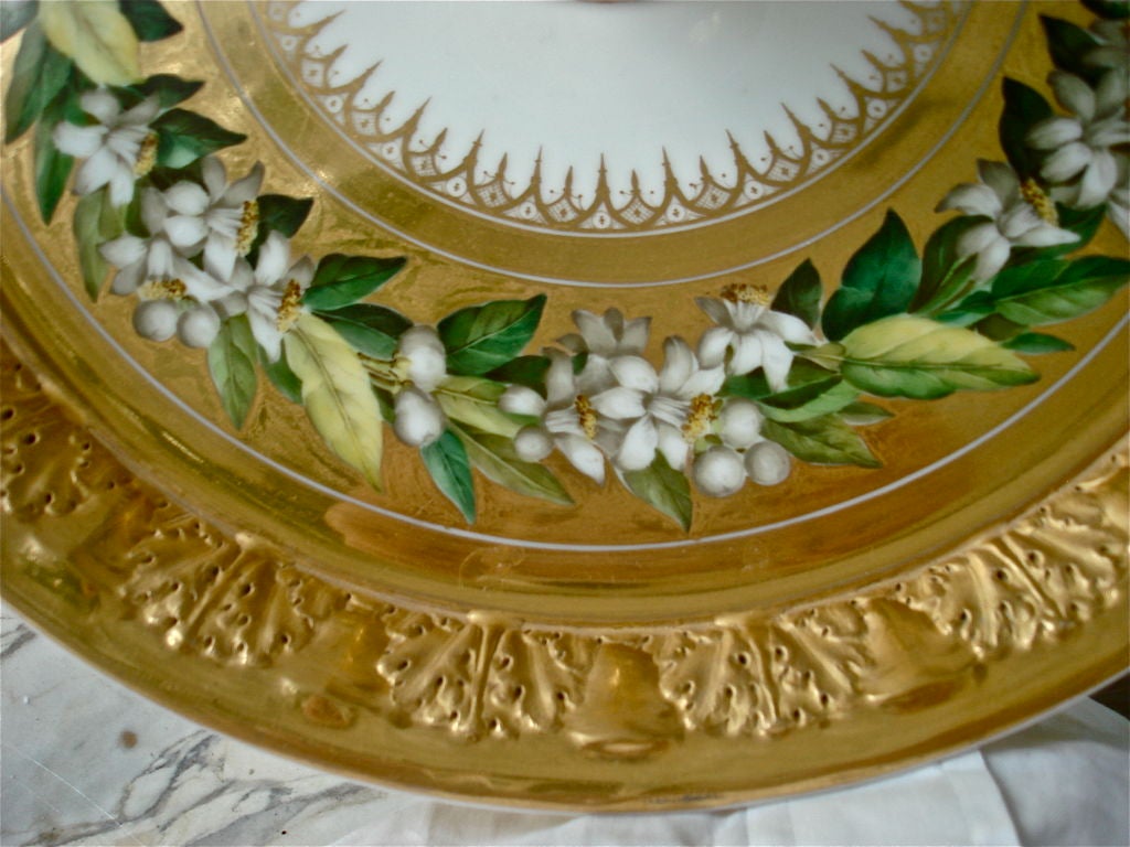 19th Century Rare Sevres Porcelain Tazza or Stand with Orange Blossom Wreath