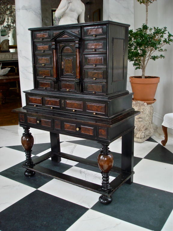 Dutch 17th Century Flemish Ebony and Burl Vargueno Cabinet