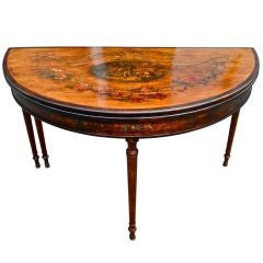 Antique Early 19th Century Satinwood Demilune Card Table
