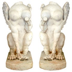 PAIR of Large 18th Century Marble Sphinxes