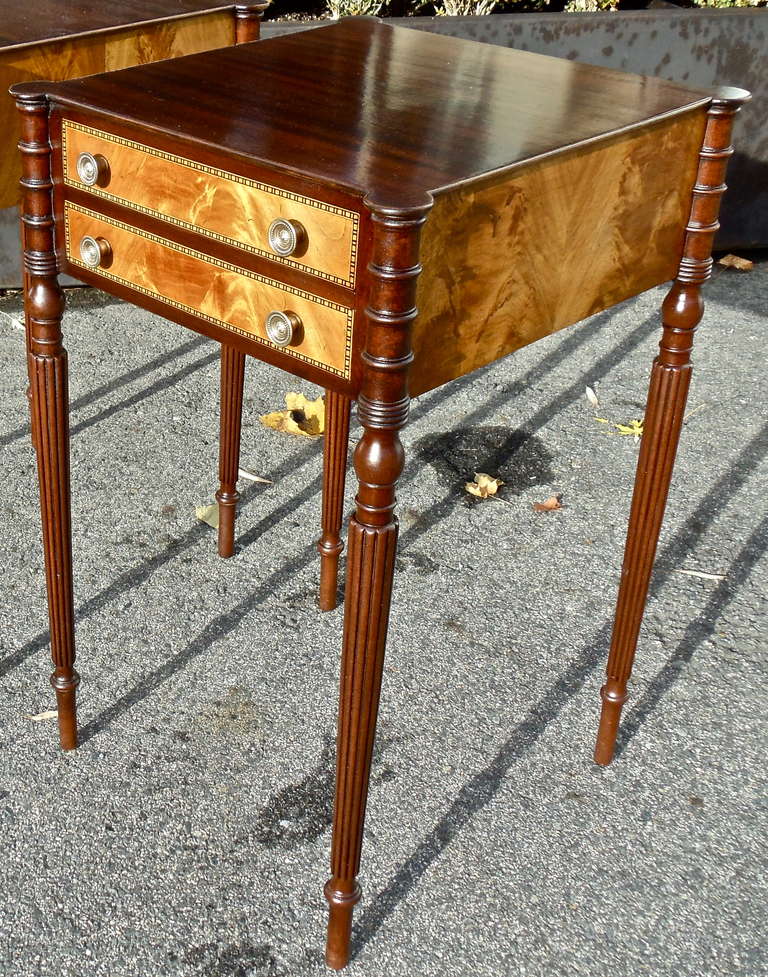 Pair Of Beautiful Federal Style Mahogany and Flame Birch End Tables