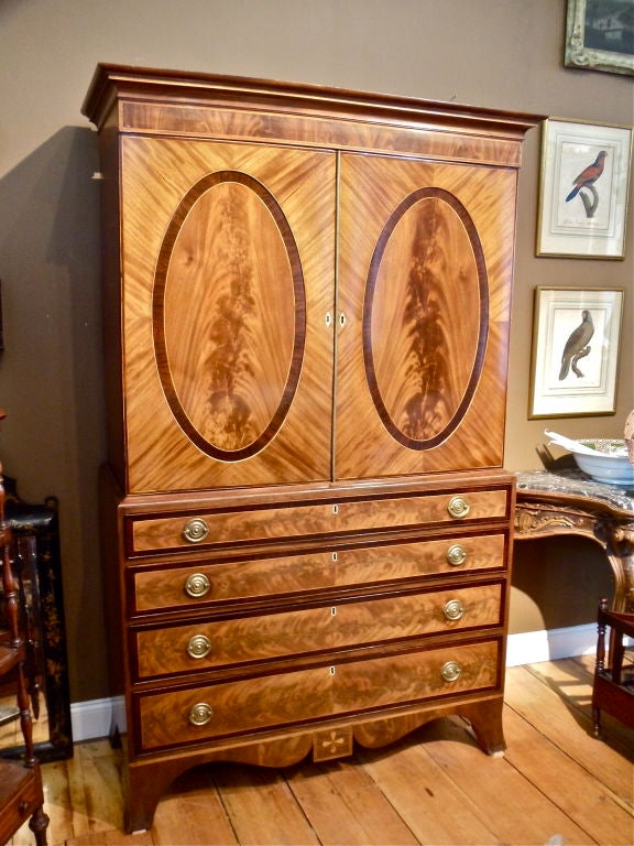 Period Irish George III Mahogany and Rosewood Linen Press