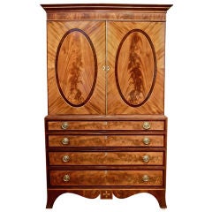 Period Irish George III Mahogany and Rosewood Linen Press