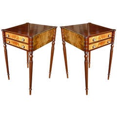 Pair Of Beautiful Federal Style Mahogany and Flame Birch End Tables