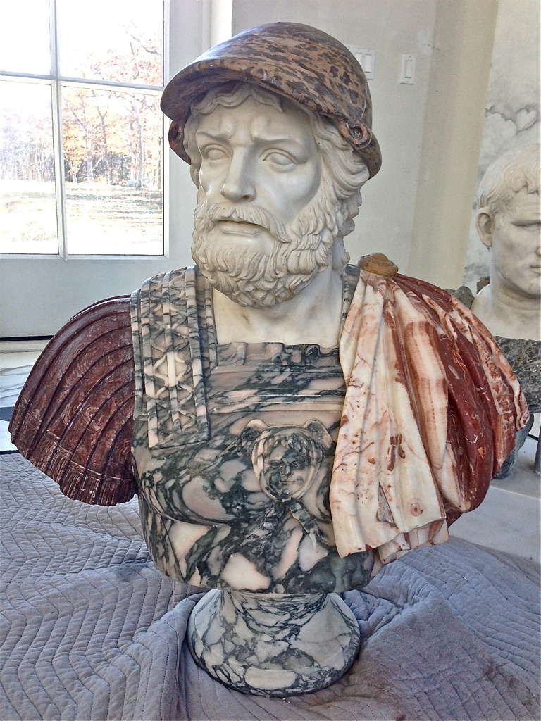Large Carved Marble Bust of Marcus Aurelius

--elegant mixed specimen marble
--heroic proportion