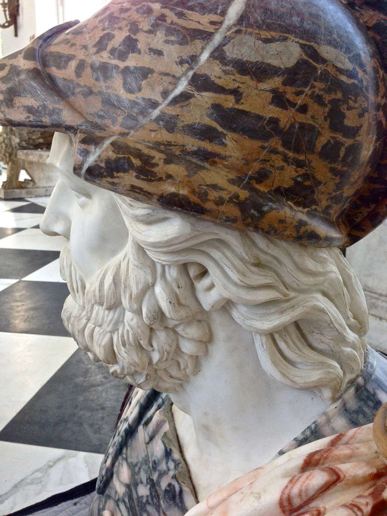 Large Marble Bust of Marcus Aurelius In Excellent Condition In Essex, MA