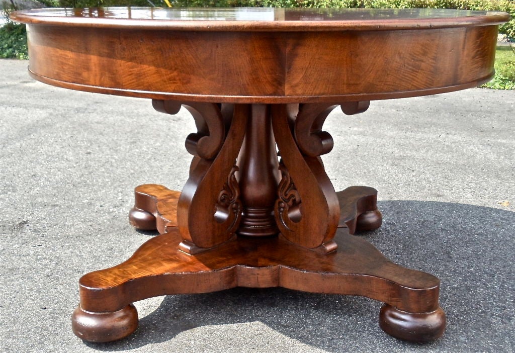 19th Century Period American Empire Mahogany Round Dining Table