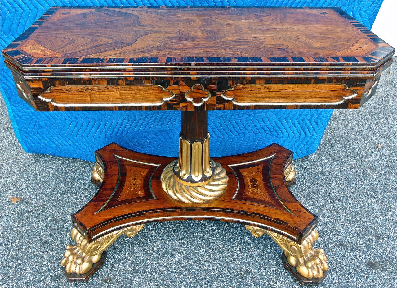 Mahogany Period Regency Anglo Colonial Calamander Wood Games Table