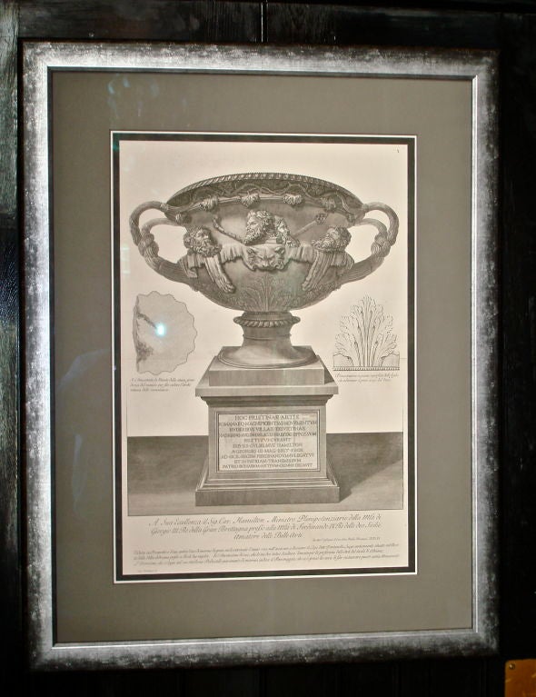 Large Piranesi Engraving of an Urn.  Original Mid 18th Century.  Framed and Matted