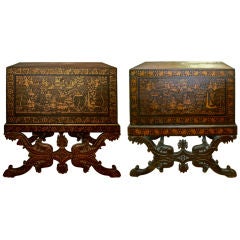 Antique PAIR of Large Chinese Export Boxes on Stands or Dowery Chests
