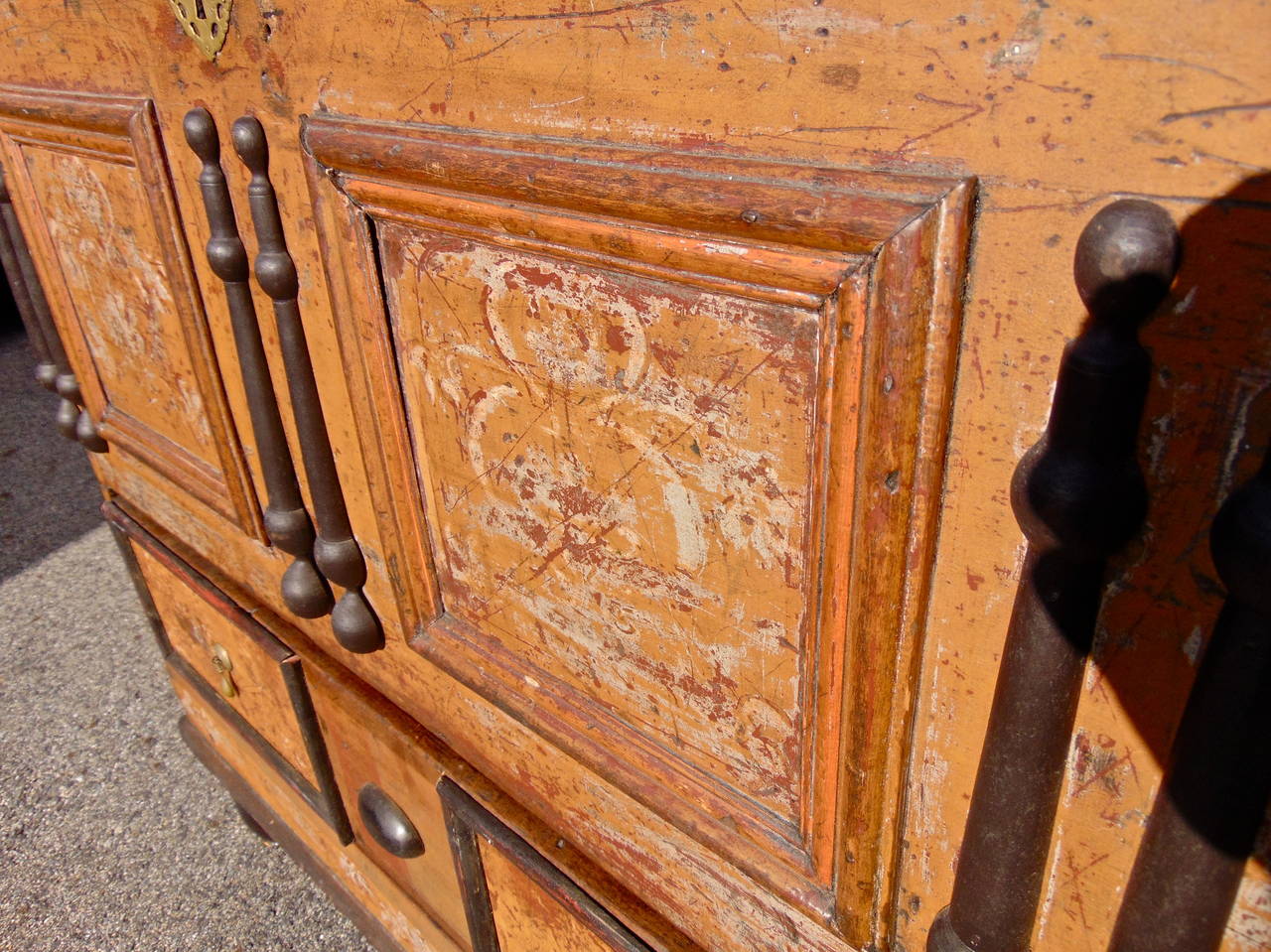 18th Century and Earlier Period Pilgrim Century New England Painted Blanket Chest
