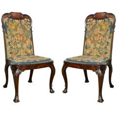 Rare PAIR of 18th Century English Figured Walnut Chairs