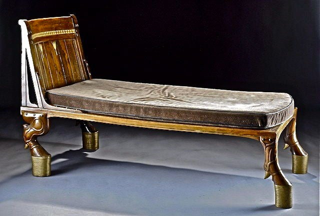 RARE French Egyptian Revival Ivory Inlaid Chaise or Recamier 1