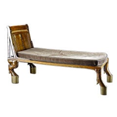 Antique RARE French Egyptian Revival Ivory Inlaid Chaise or Recamier
