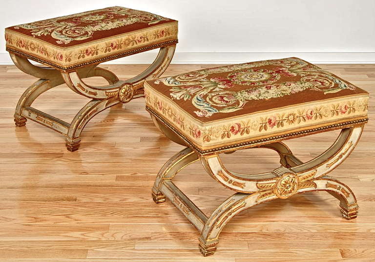 Important Pair of Empire Tabourets, Supplied to the Empress Josephine for Fontainebleu