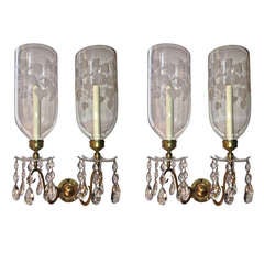 Antique Two Pairs of Handblown Anglo Indian Regency Two Light Wall Sconces