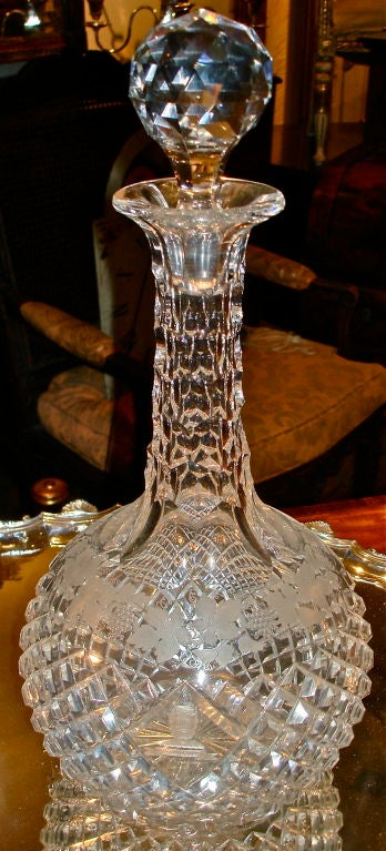 Captain's Quarters Wine Decanter from The Dreadnaught.  Engraved Irish Crystal bearing ship name and bust of Poseiden