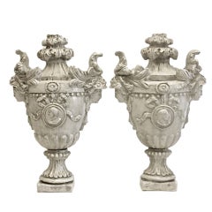 Pair of White Glazed Italian Terracotta Neoclassical Urns