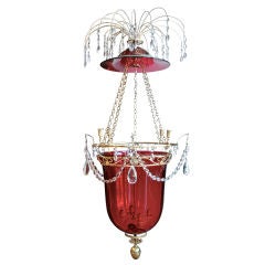 Antique 19th Century Russian Cranberry Glass Hall Lantern Chandelier
