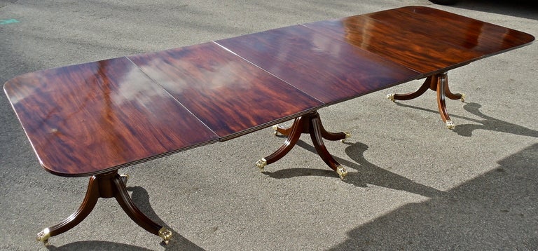 19th Century American Solid Mahogany Three Pedestal Dining Table