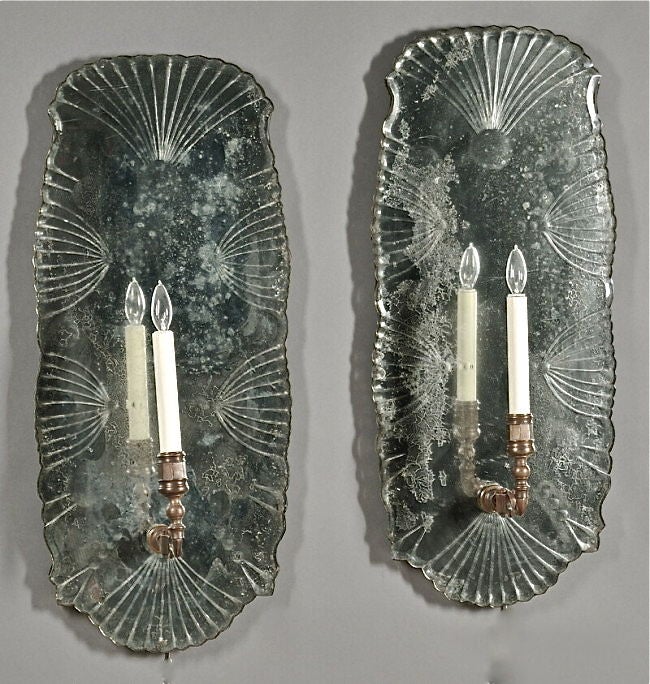 Pair Of Dramatic Late 19th/early 20th Century Mirrored Sconces