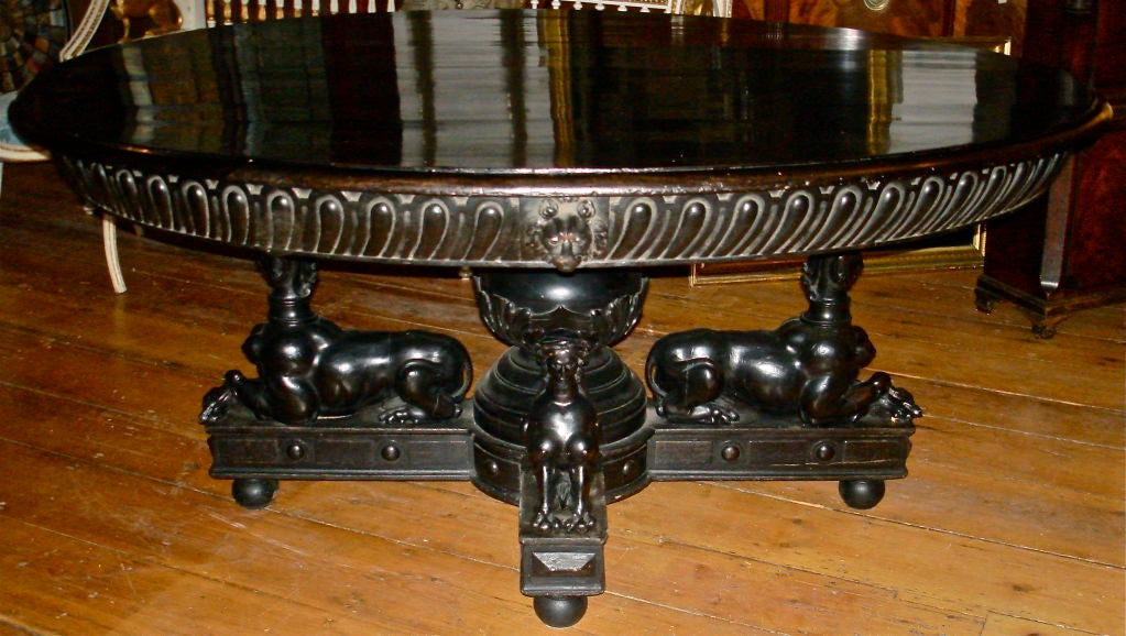 18th Century and Earlier Amazing Baronial Ebonized Center Table with Sphinxes