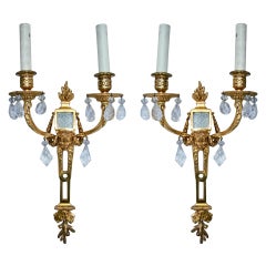 Antique Pair of Nineteenth Century Ormolu and Rock Crystal Wall Sconces