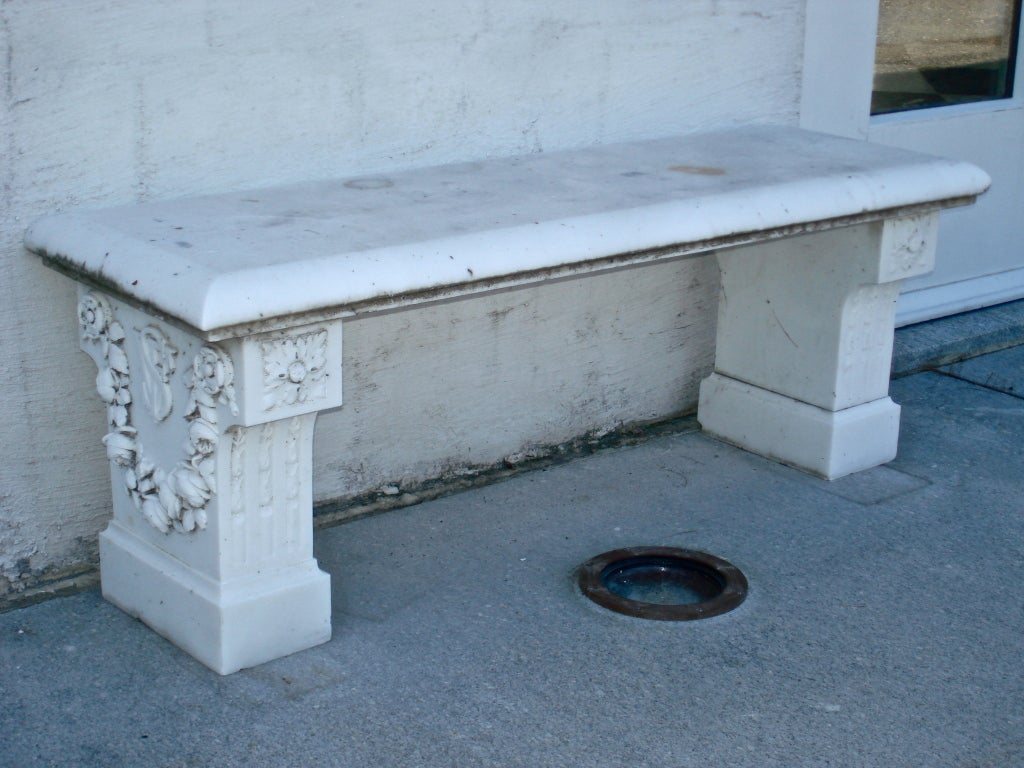 PAIR of American White Marble Garden Benches at 1stdibs