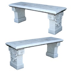 Antique PAIR of American White Marble Garden Benches