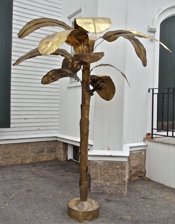 Very Cool Mid-Century Hand Finished Brass Banana Tree.  Leaves All Disassemble As Well As Does Trunk.  Topiary. Tole Like.  Empire or Regency in Feeling Like Something Derived from The Brighton Pavilion Palm Trees